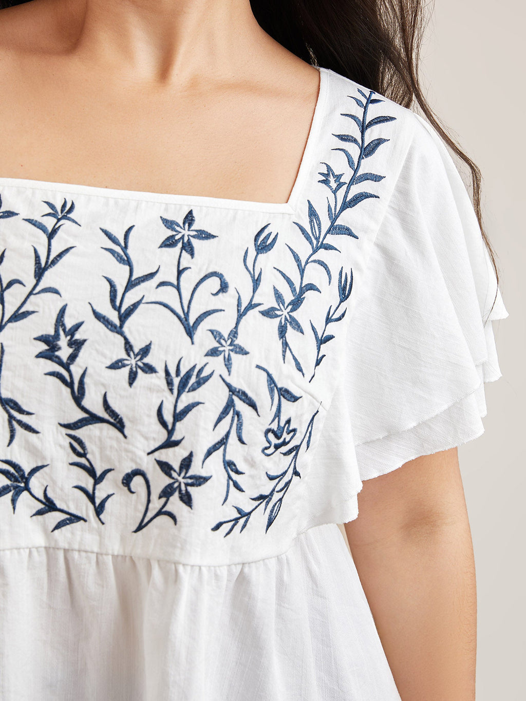Embroidered Layered Flutter Sleeve Blouse