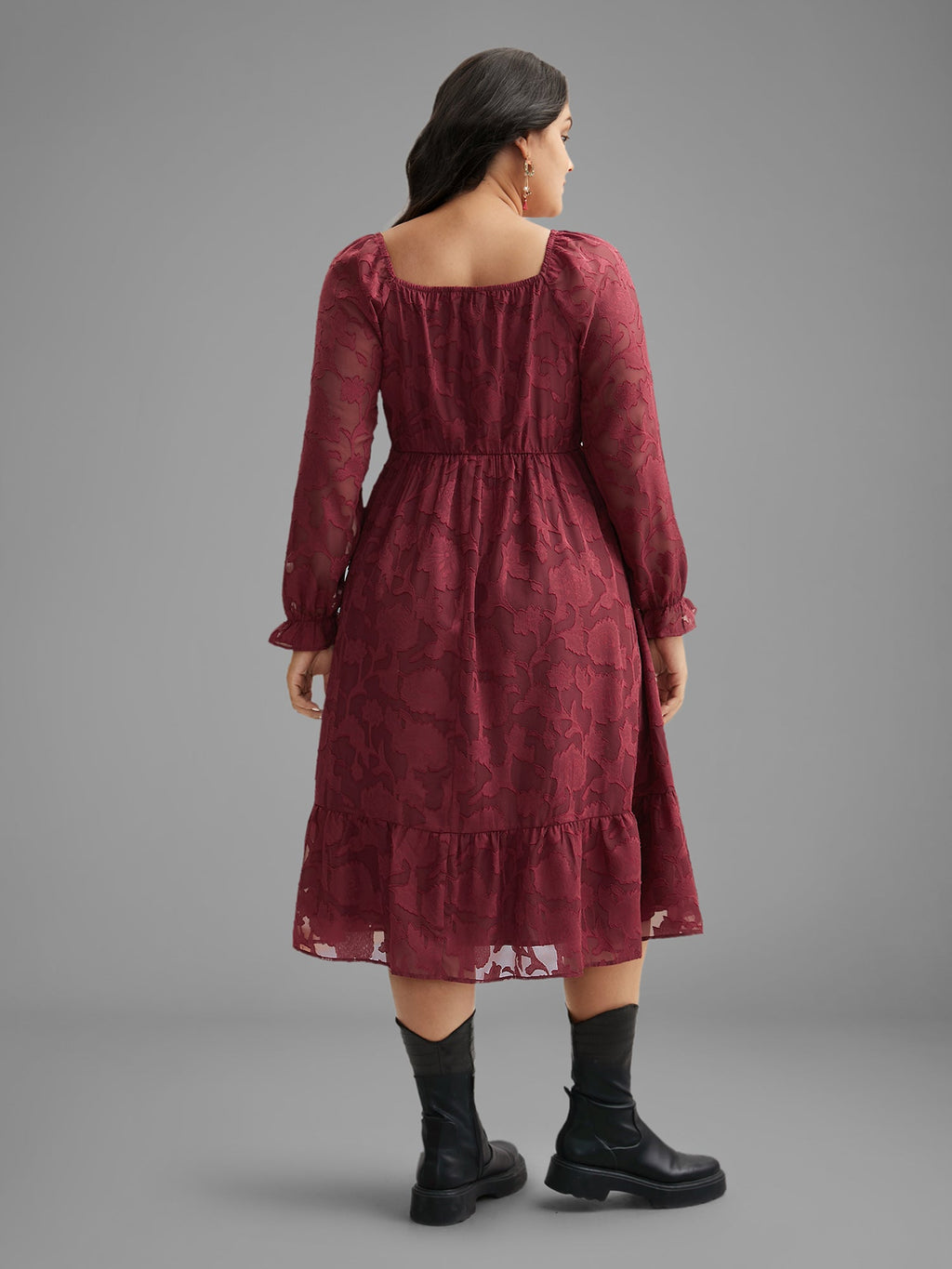 Jacquard Texture Square Neck Midi Dress