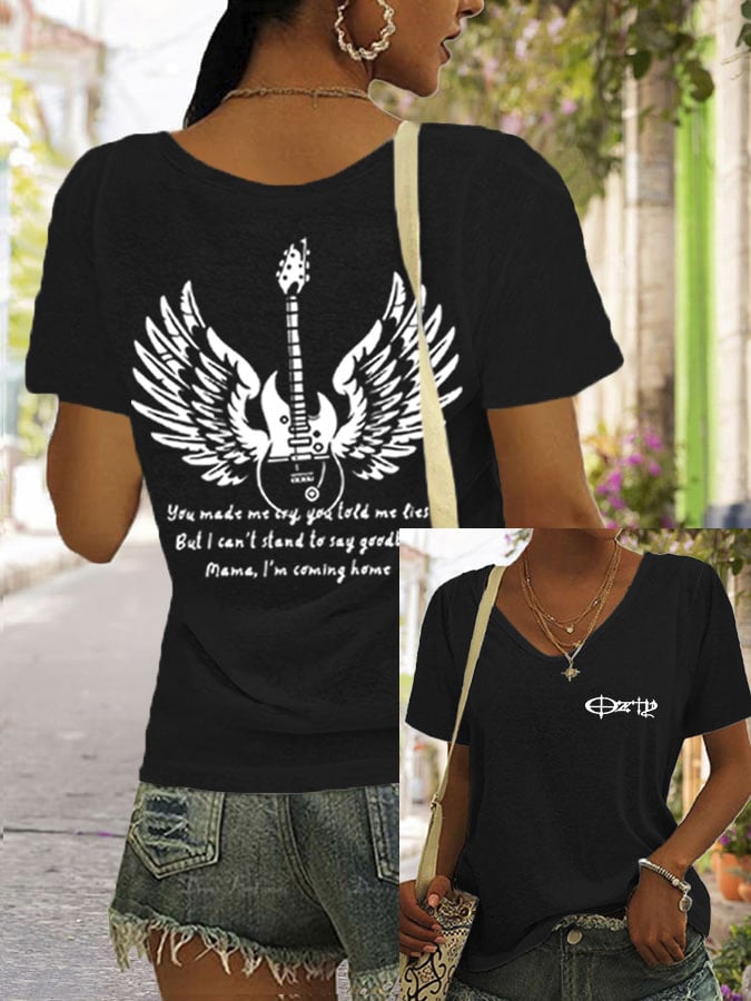 Women's Rock Legend Memorial Print V-Neck T-Shirt