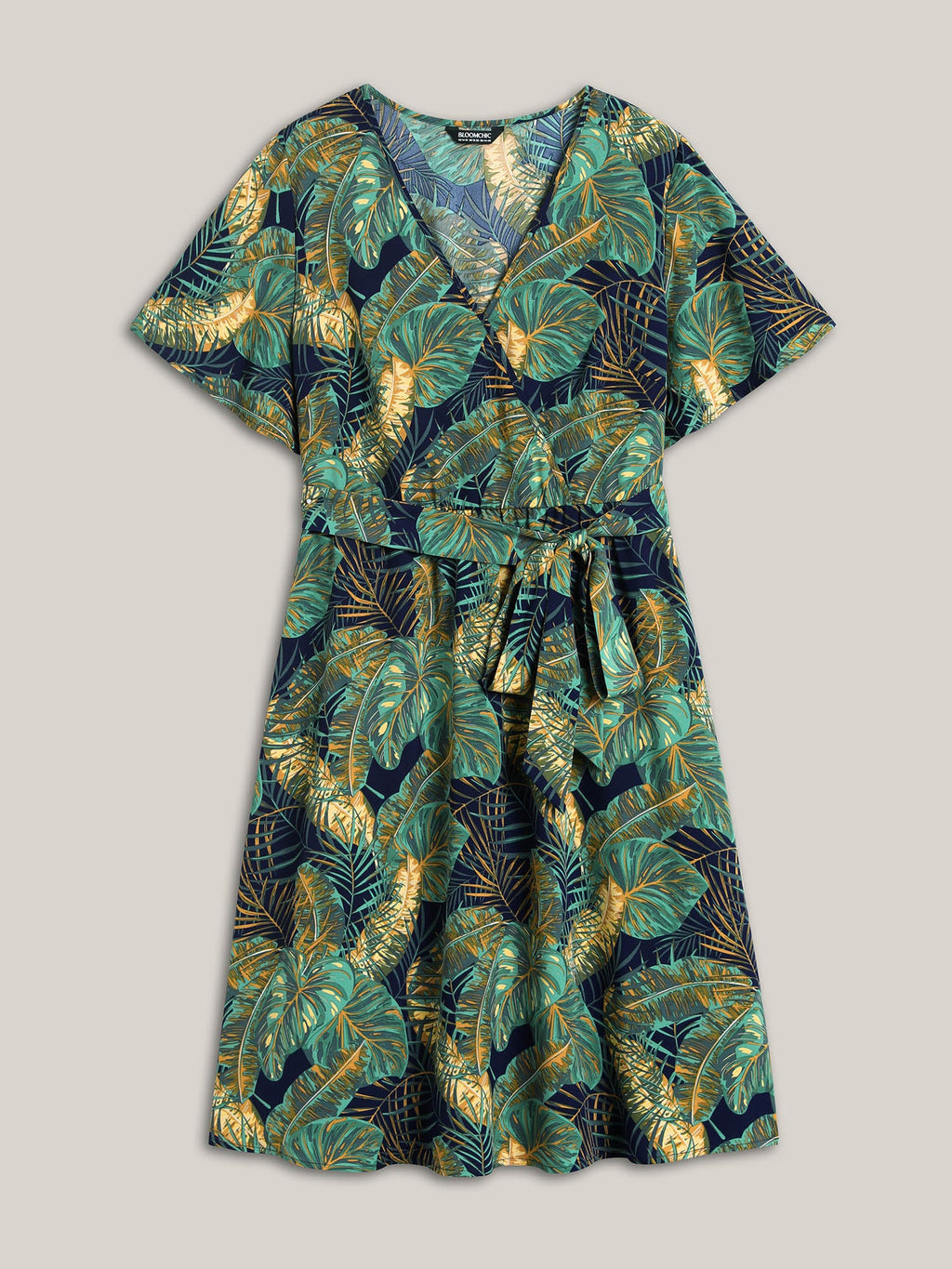 Tropical Print Belted Pocket Midi Dress