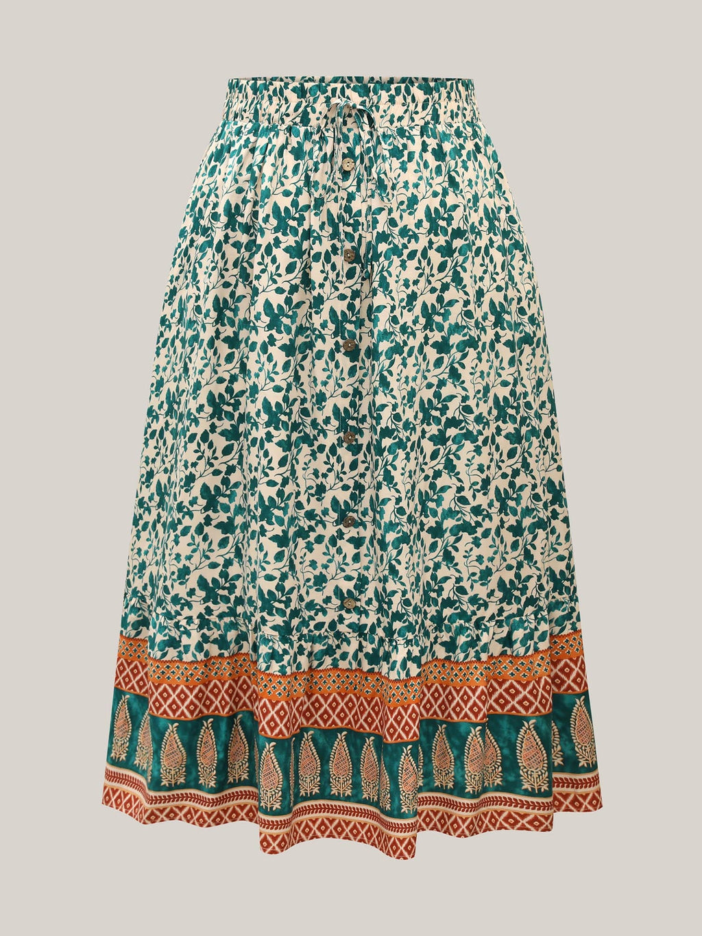 Stretchy Waist Boho Print Tied Midi Skirt