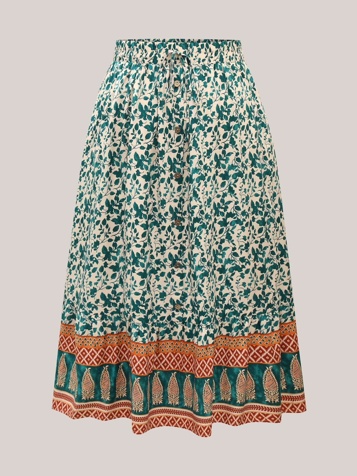 Stretchy Waist Boho Print Tied Midi Skirt
