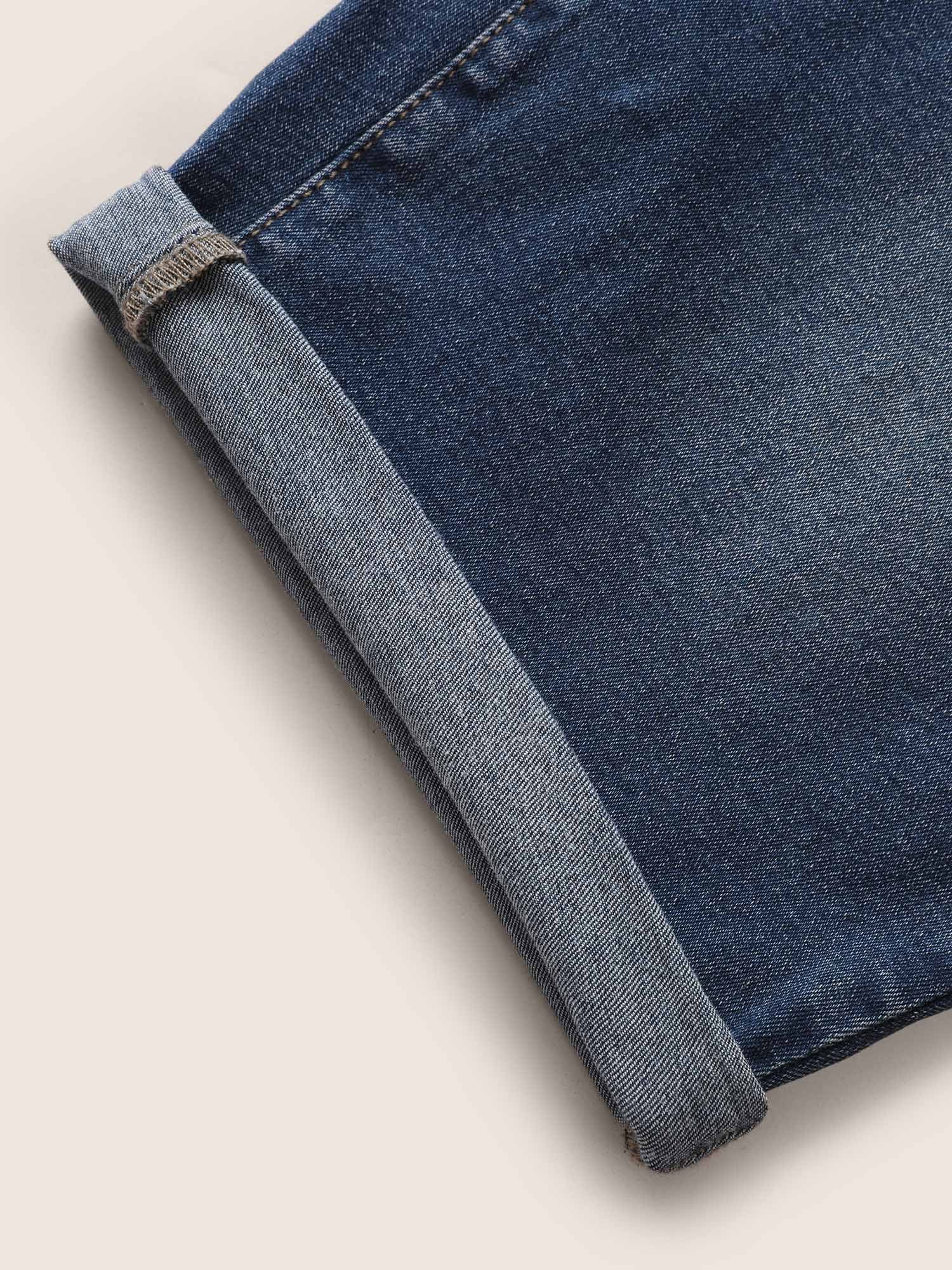 Roll Hem Elastic Waist Dark Wash Denim Shorts