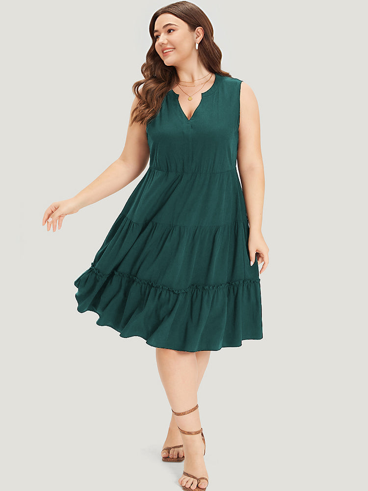 Supersoft Essentials Notched Ruffle Layered Hem Sleeveless Dress