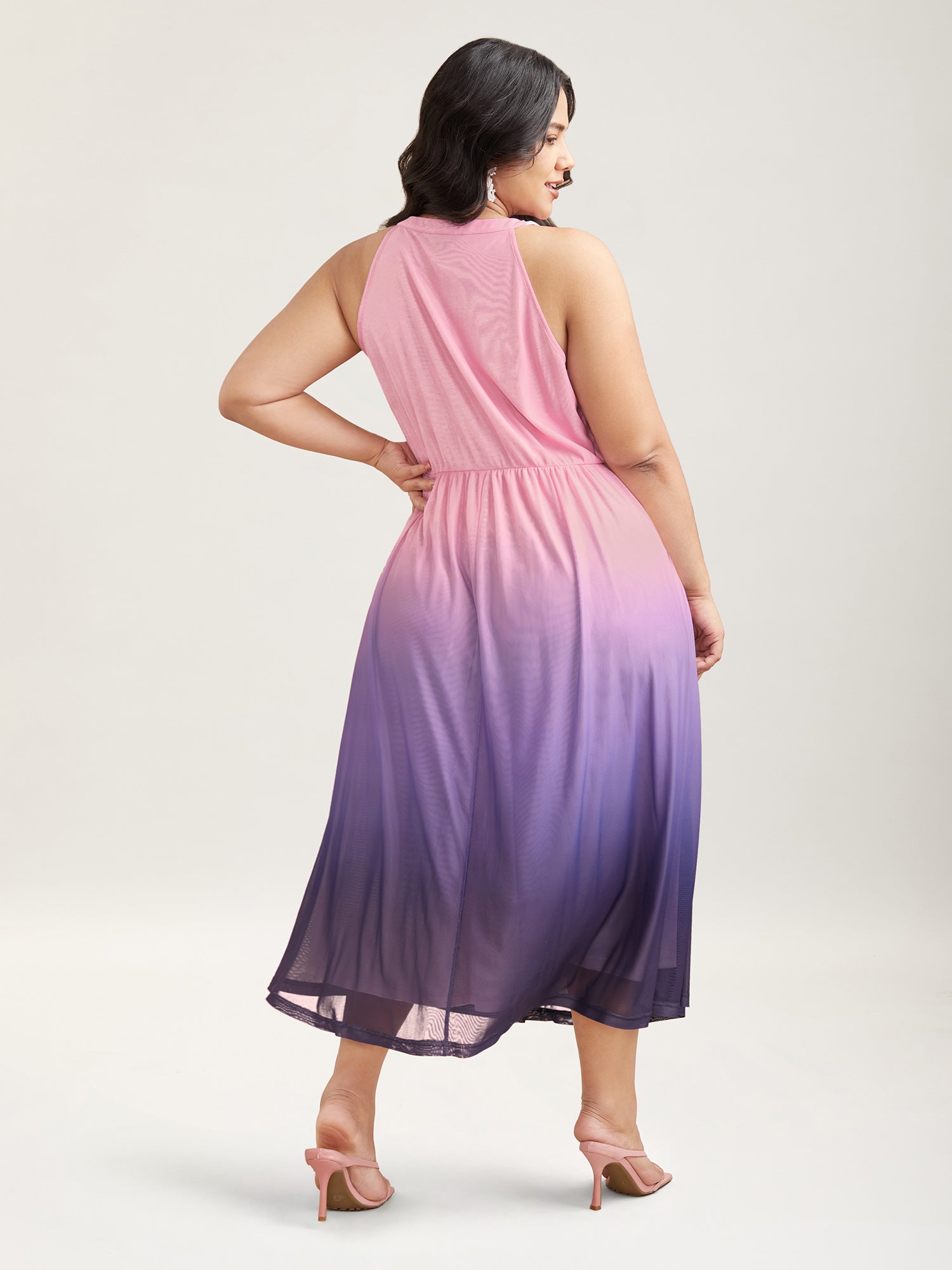 Chiffon Ombre Gradient Halter Neck Dress