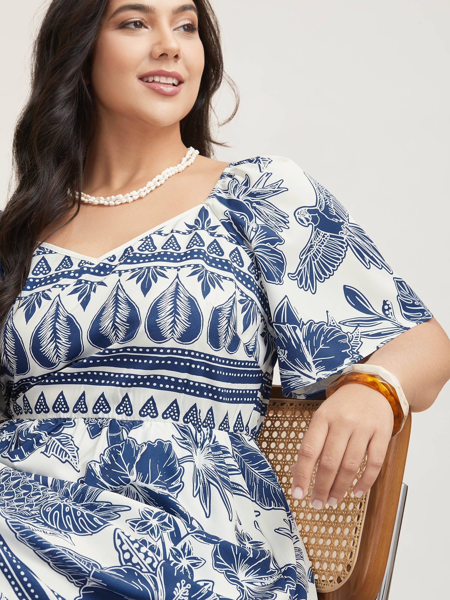 Boho Print Fit Flare Pockets Midi Dress