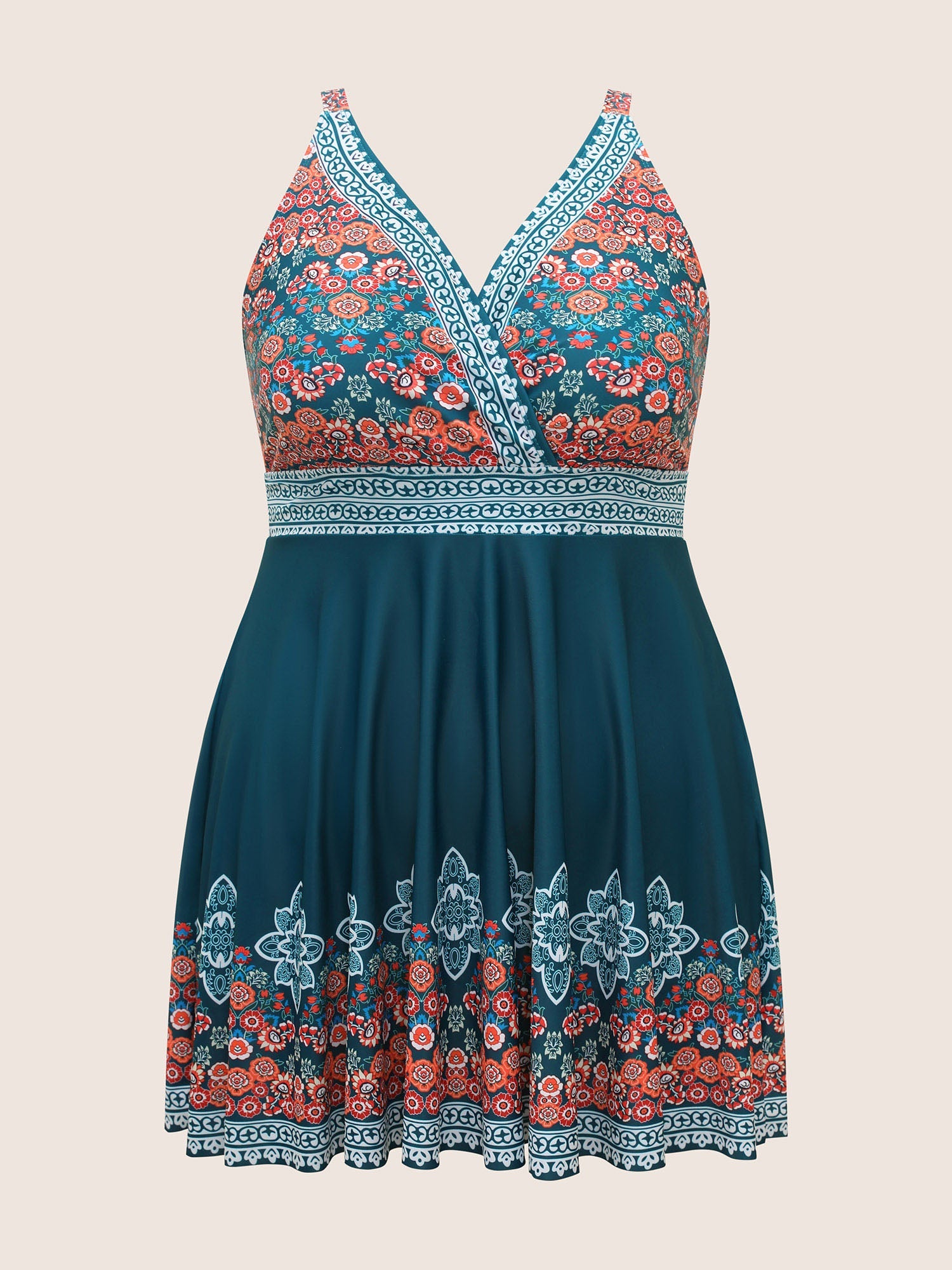 Boho Print Surplice Neck Adjustable Swim Dress