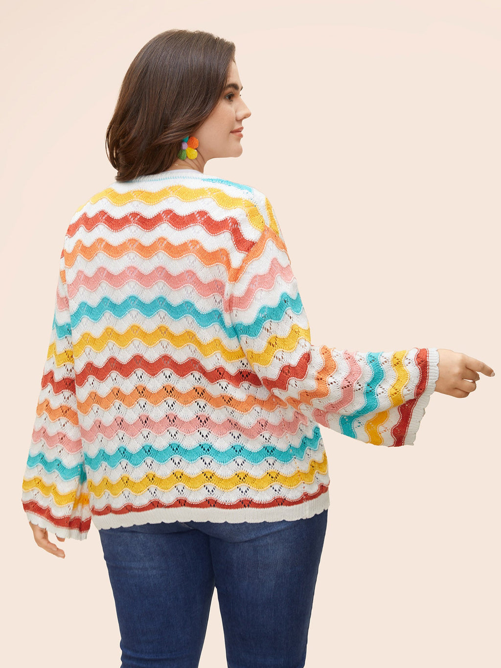 Cotton Rainbow Perforated Front Tie Cardigan