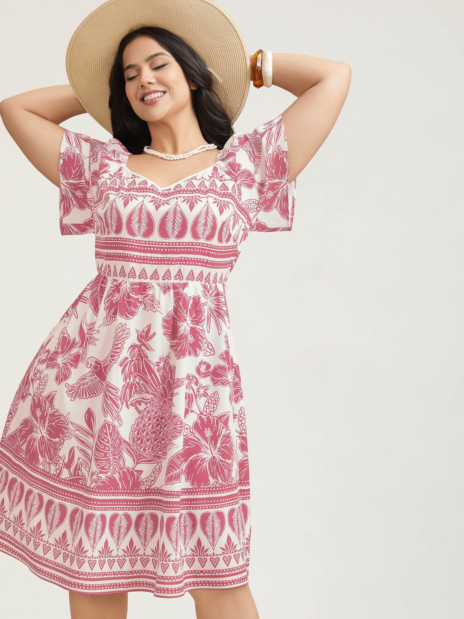 Boho Print Fit Flare Pockets Midi Dress