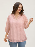 Texture Mesh Button Detail Tucked Seam Blouse