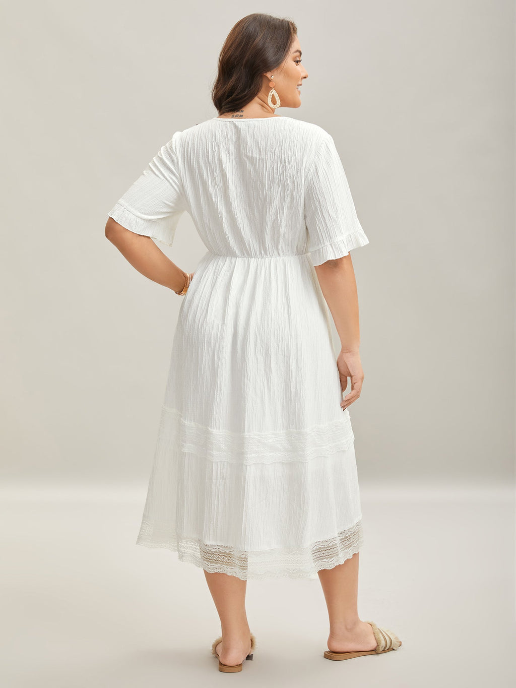 Textured Cut-Out Lace Tied Midi Dress