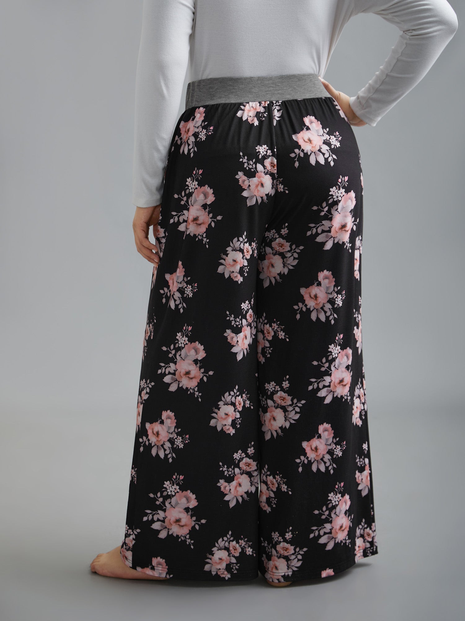Floral Contrast Waist Lounge Bottoms