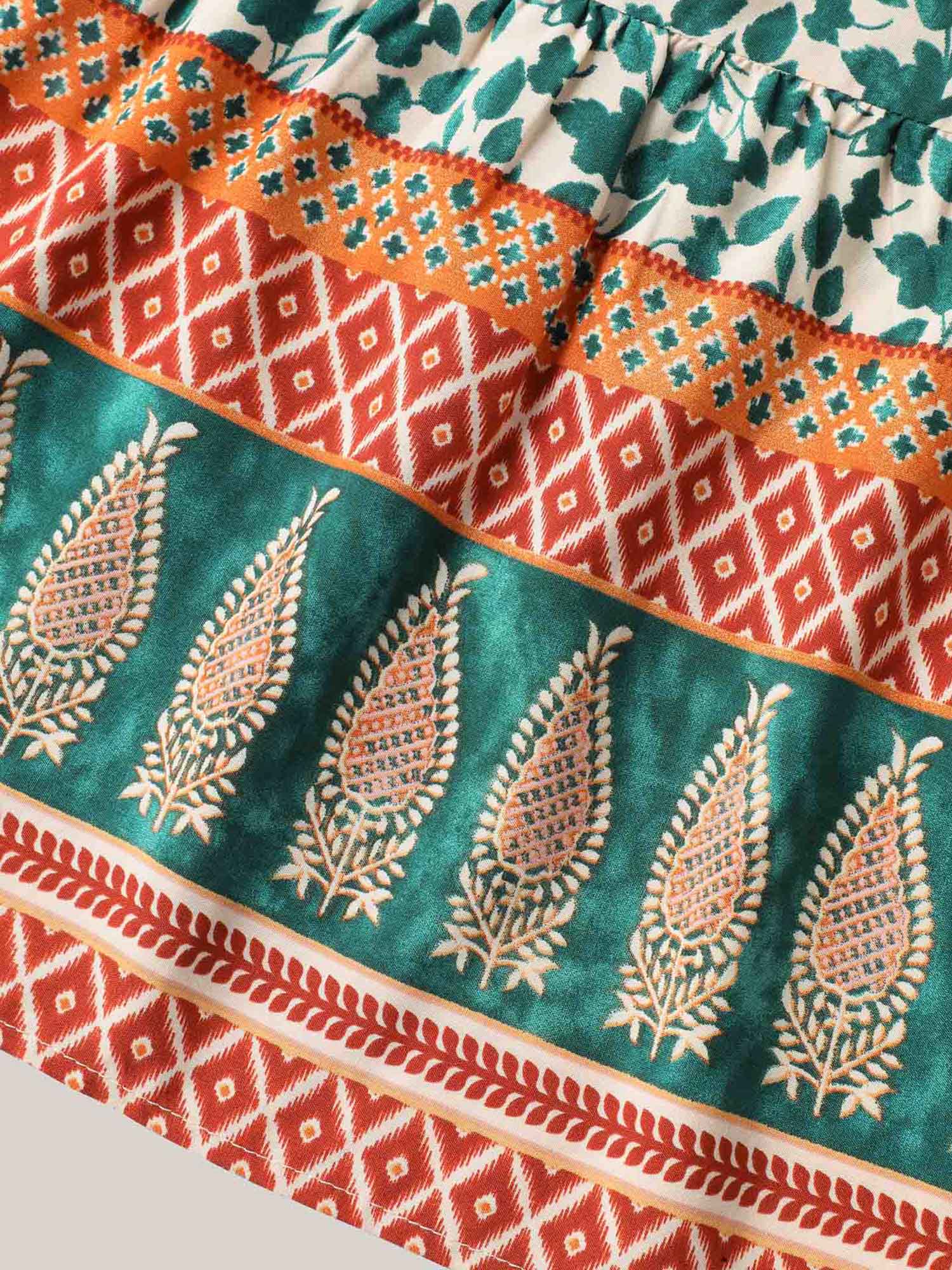 Stretchy Waist Boho Print Tied Midi Skirt