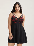 Floral Lace Spliced Neck Tie Sleep Dress