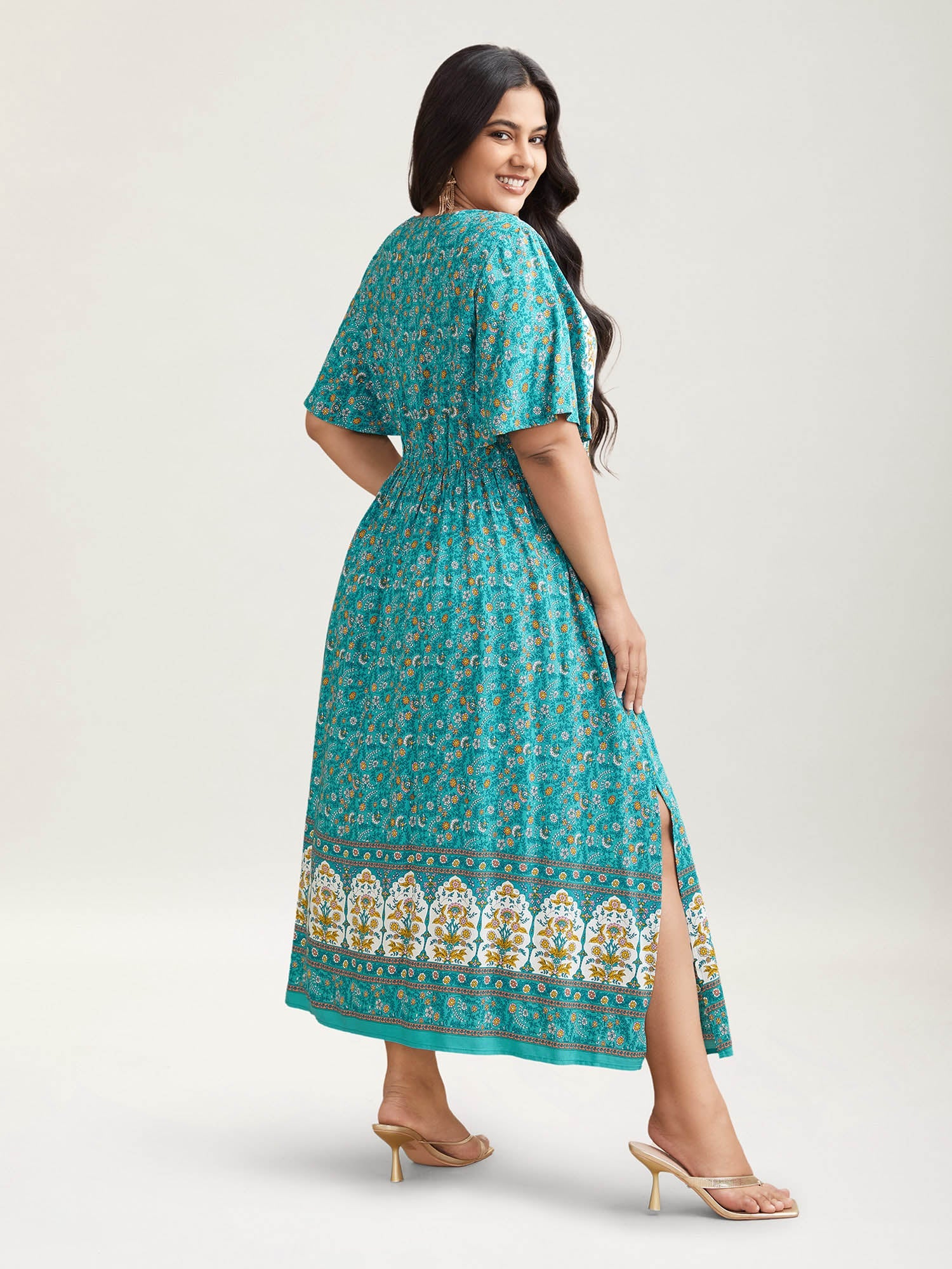 Boho Floral Print V-Neck Maxi Dress