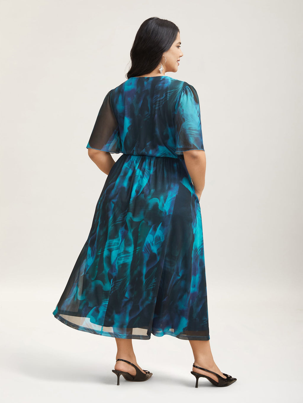 Floral Fusion Wrap Neck Midi Dress