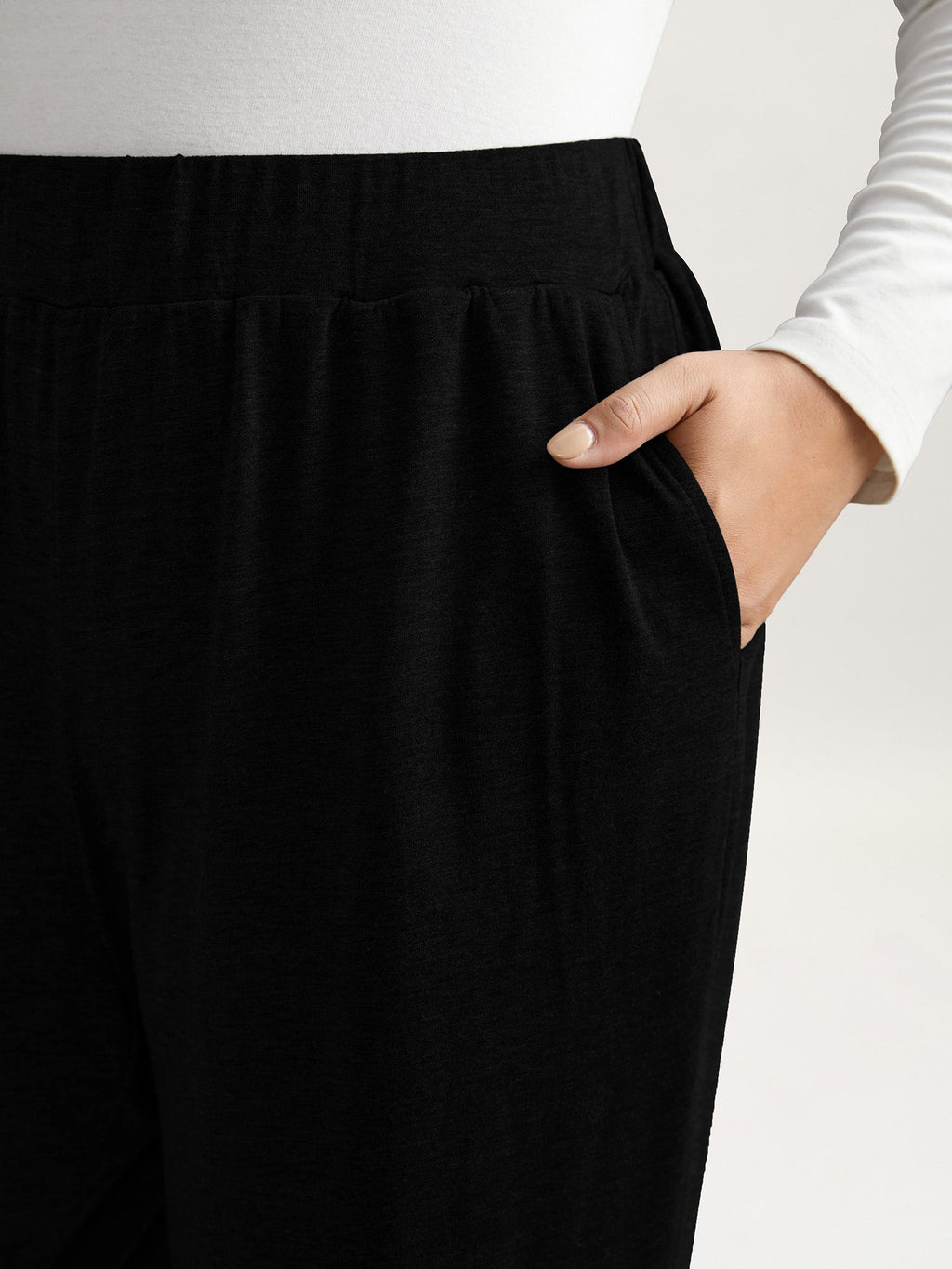 Solid Elastic Waist Wide Leg Lounge Bottoms