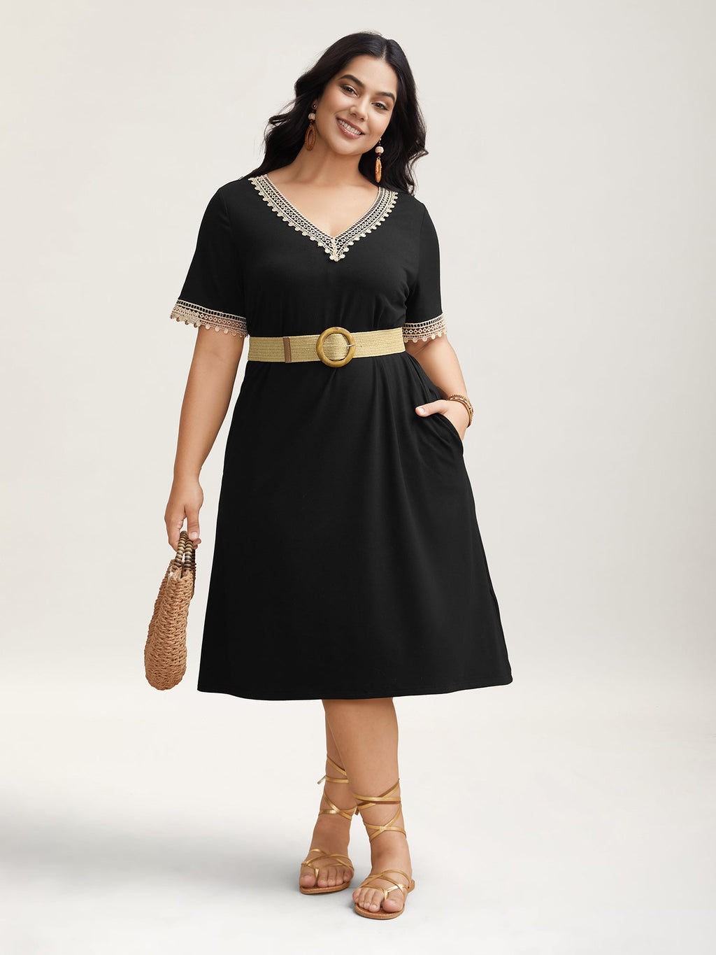 Super Soft V-Neck Lace Midi Dress