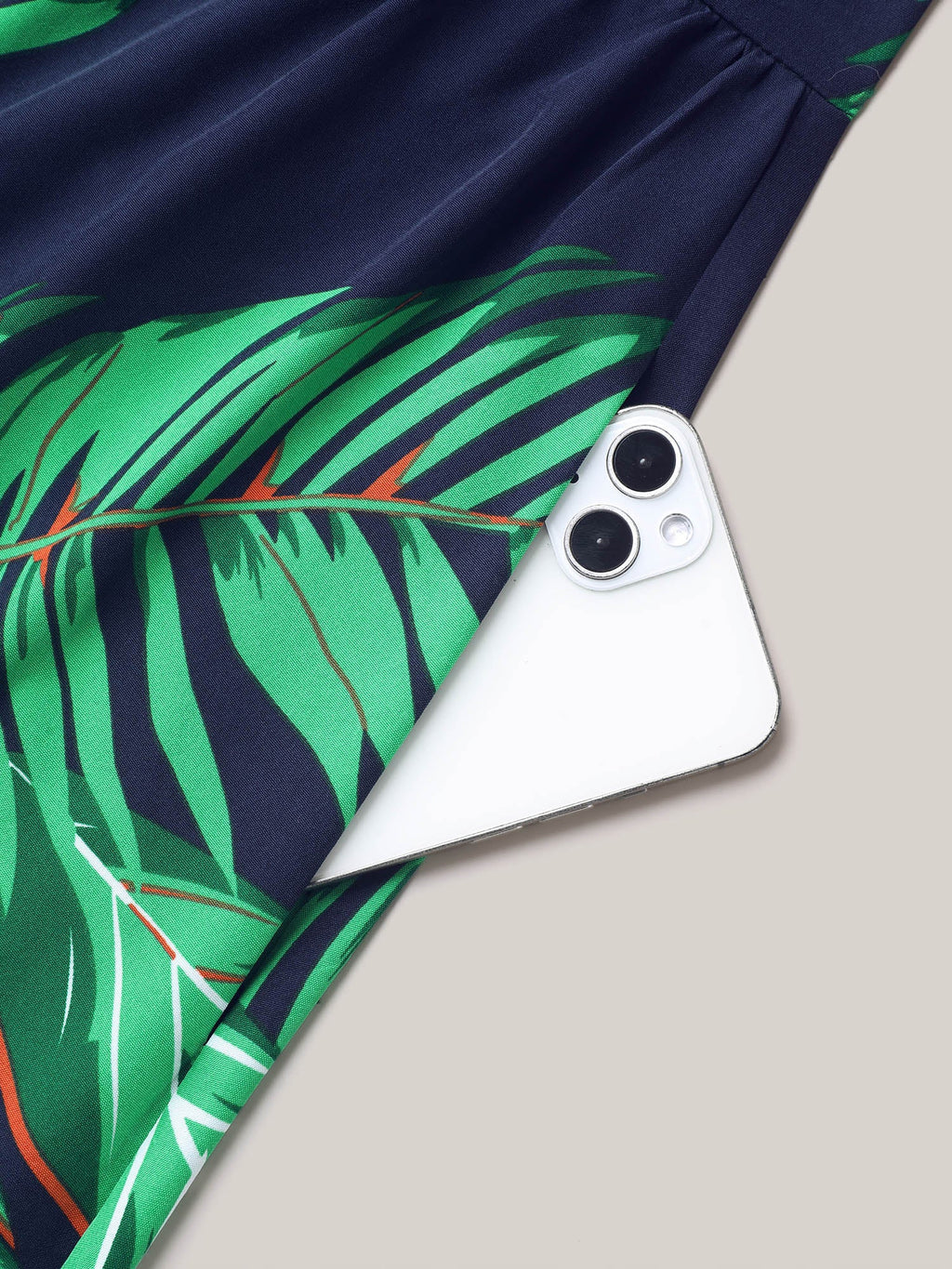 Tropical Leaf Print Surplice Neck Midi Dress