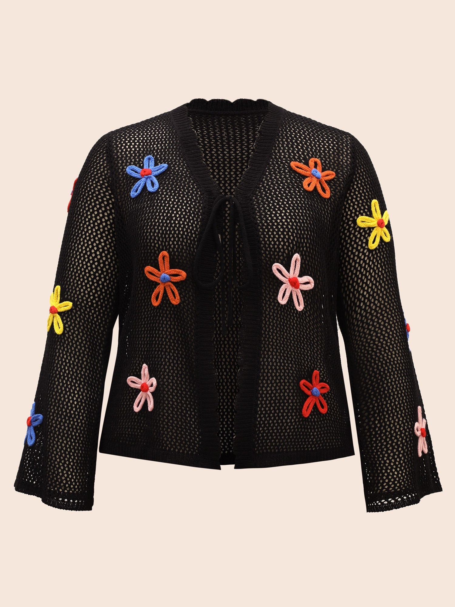 Knit Floral Front Tie Cardigan