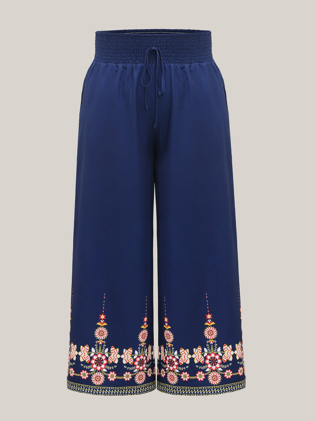 Contrast Geo Print Hem Wide-Leg Pants