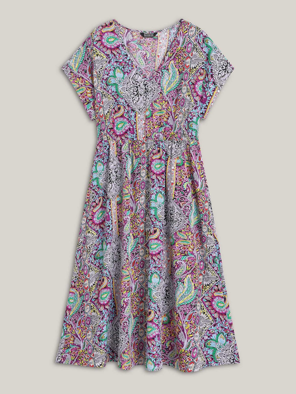 Paisley Print Pockets V-Neck Midi Dress