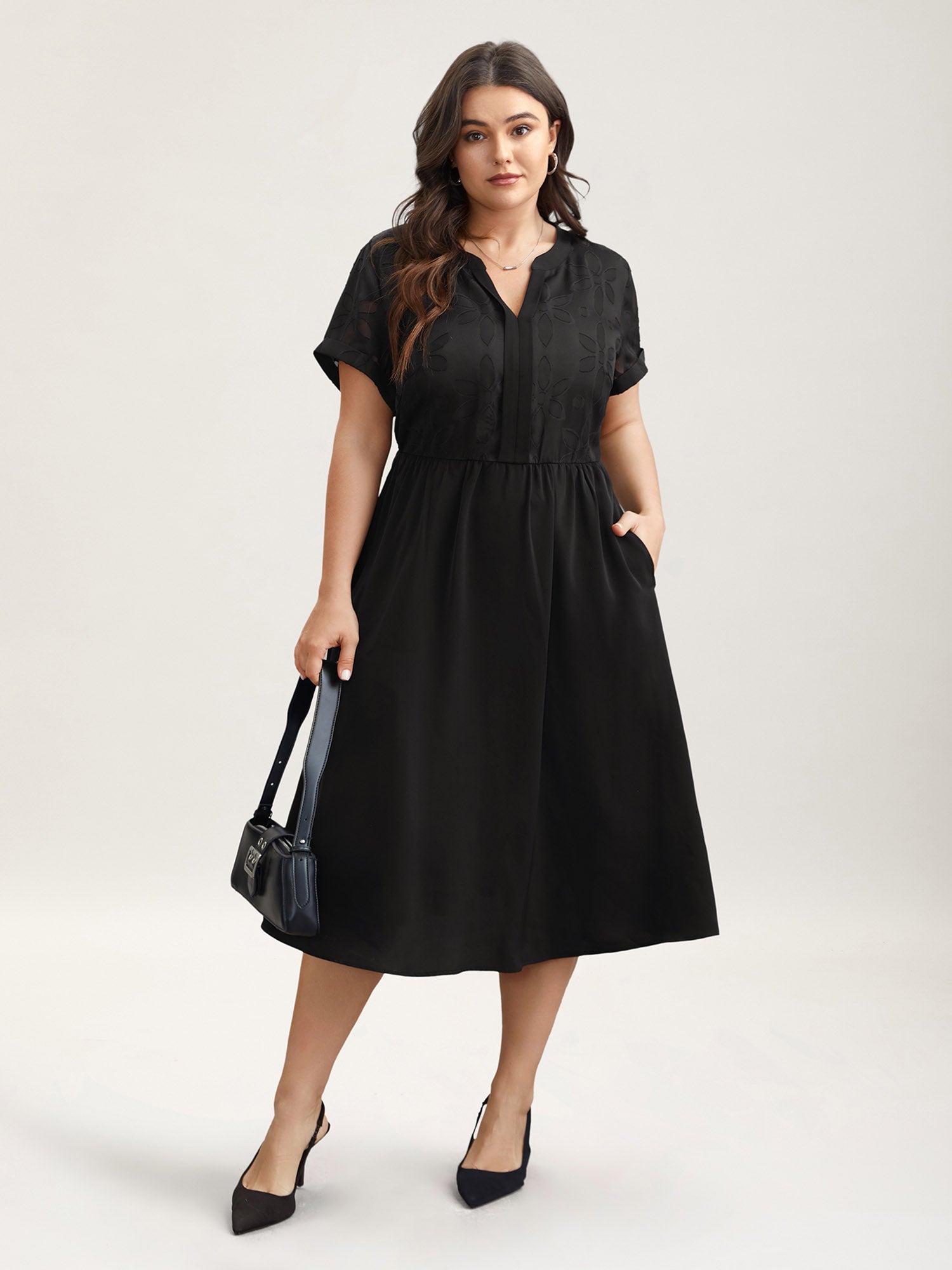 Sheer Back Textured Cut-Out Midi Dress