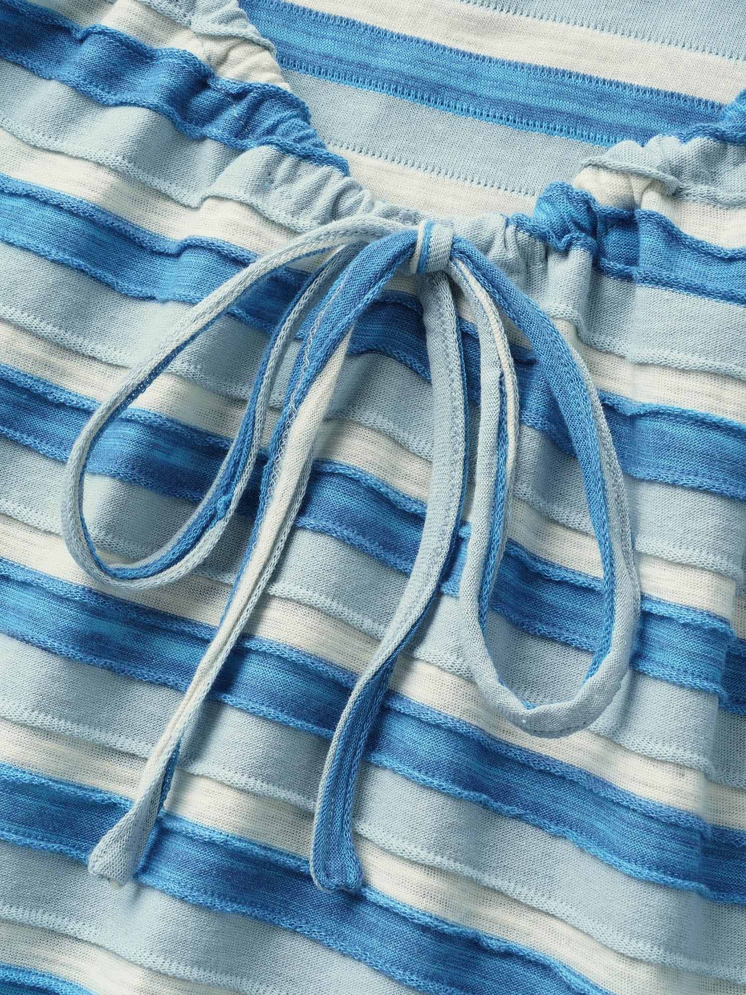 V Neck Textured Striped Tie Knot T-shirt
