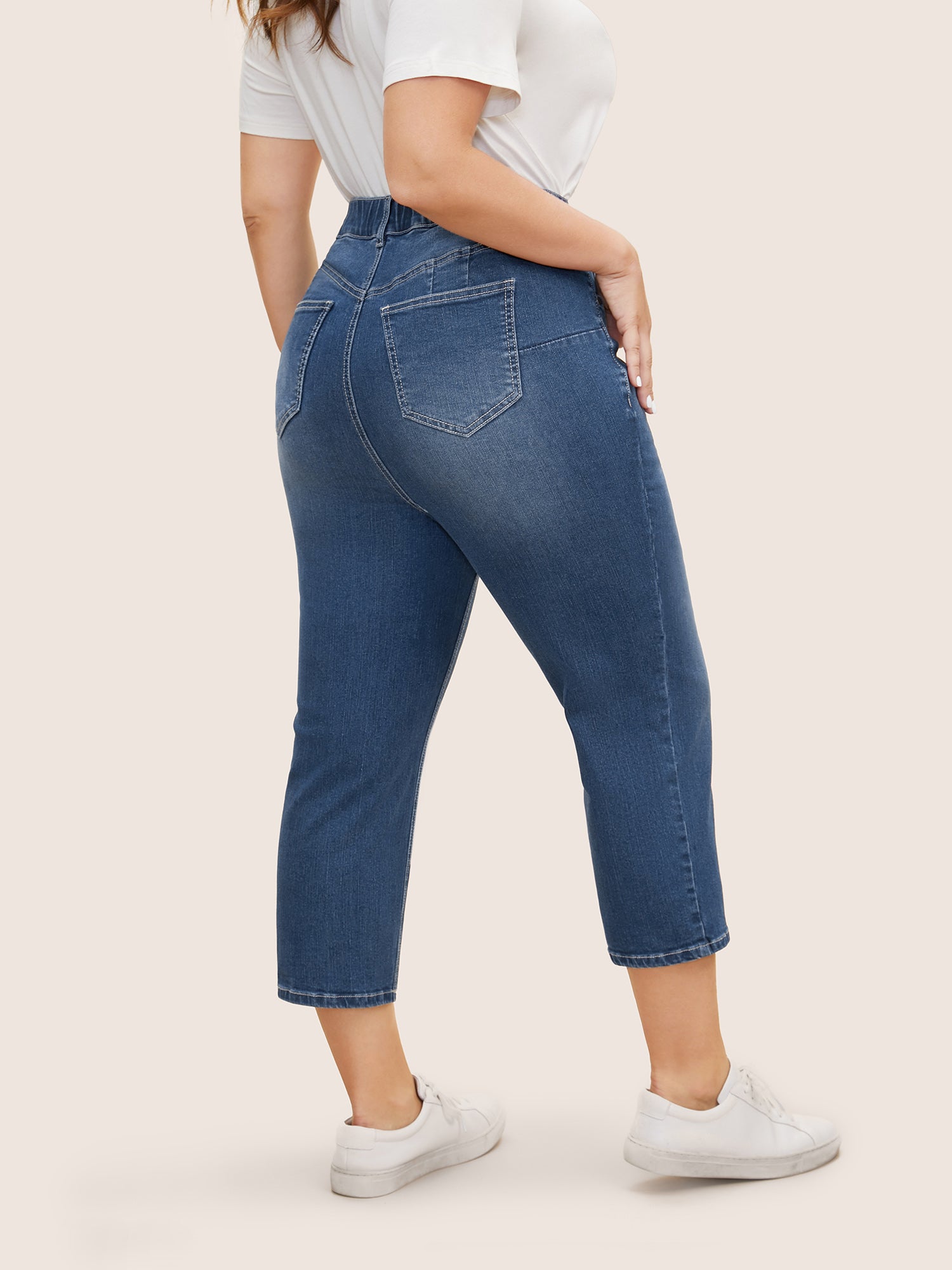 High Stretch Slanted Pocket Slim Cropped Jeans