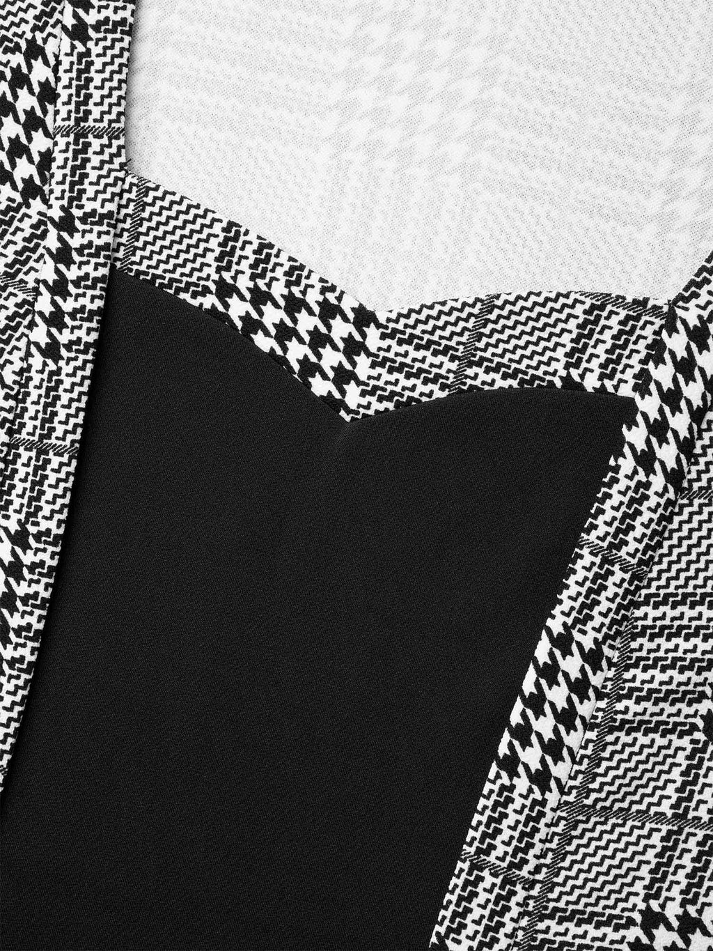 Houndstooth Print Waist-Cinched Patchwork Midi Dress