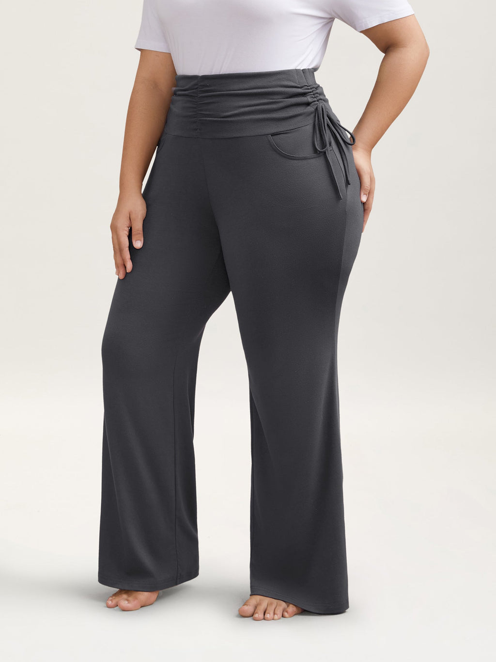 Ruched Drawstring Midi-Waist Tight Pants