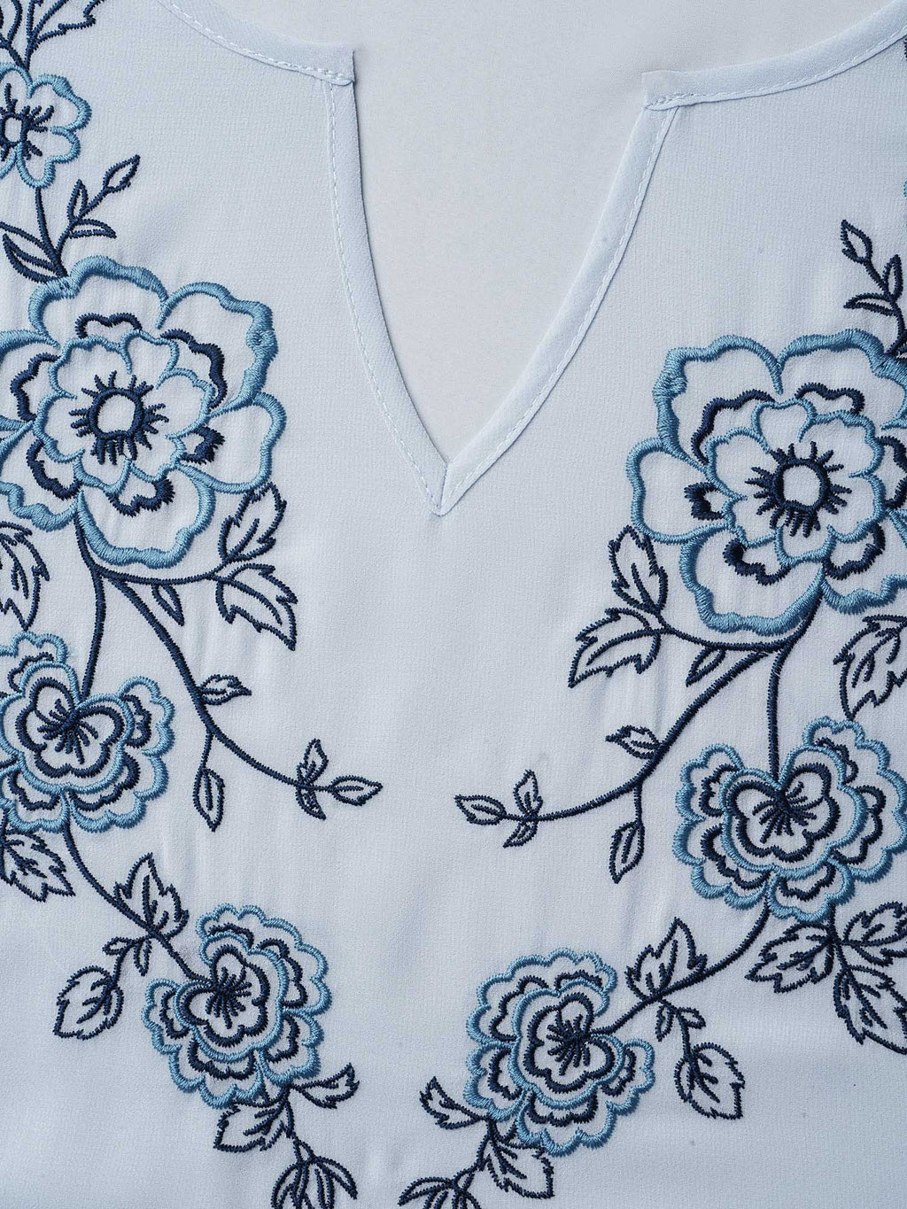 Chiffon Embroidery Puff Sleeve Pleated Shirt