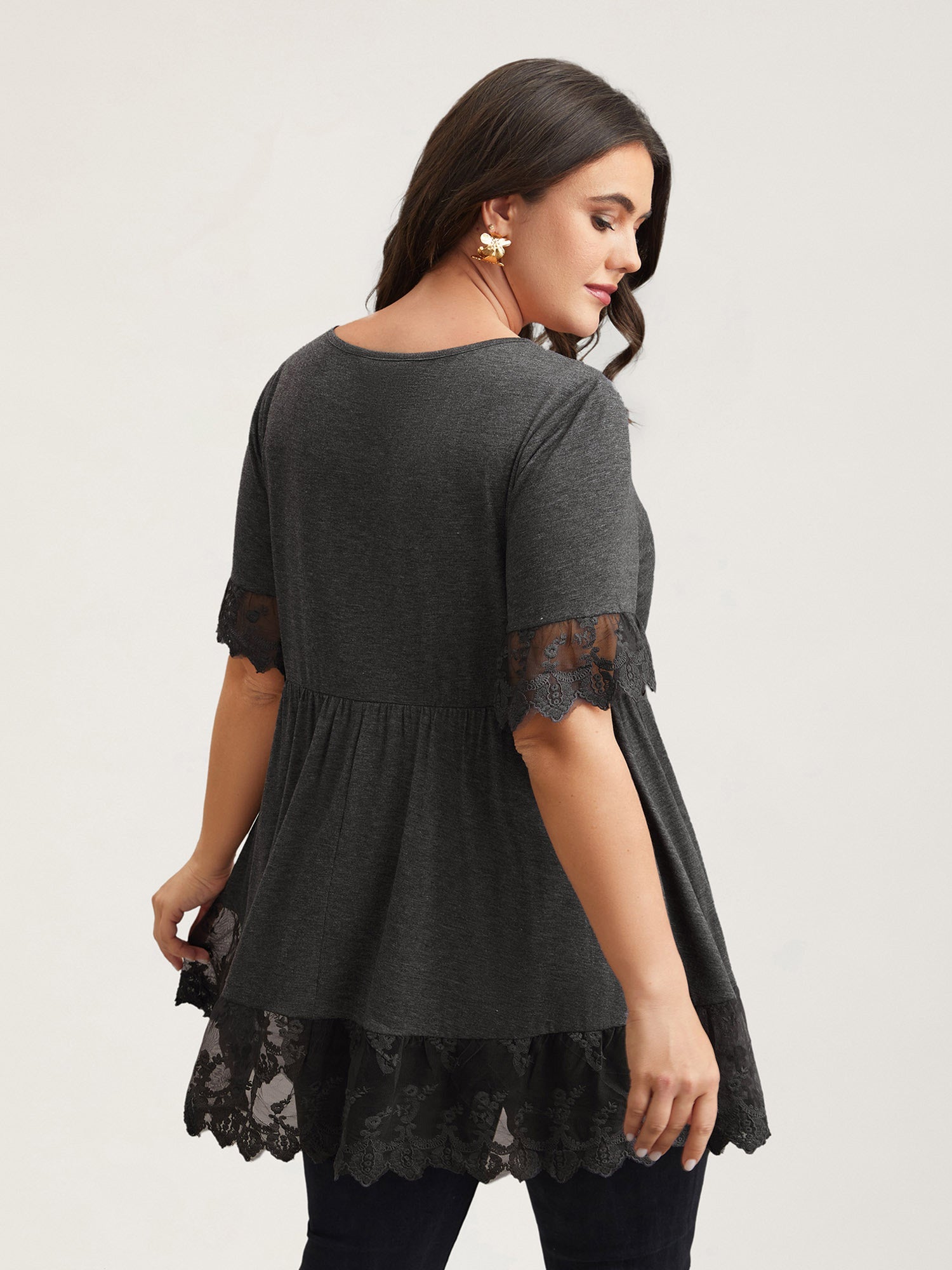 Lace Detail Round Neck Peplum Top