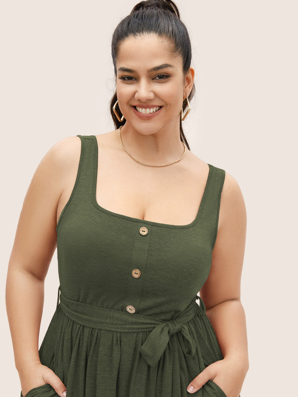 Supersoft Essentials Button Detail Belted Gathered Dress