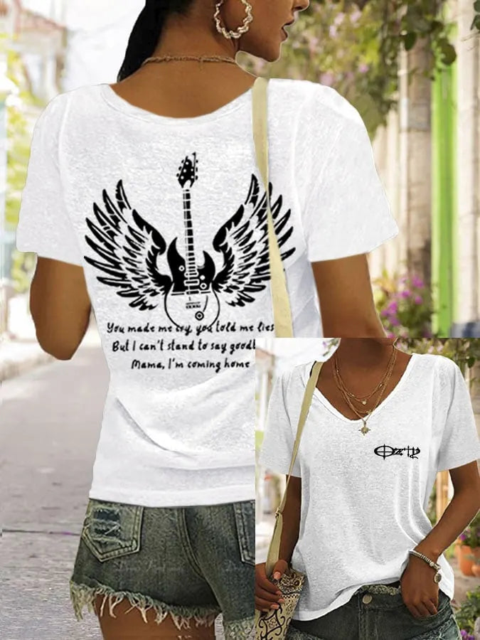 Women's Rock Legend Memorial Print V-Neck T-Shirt