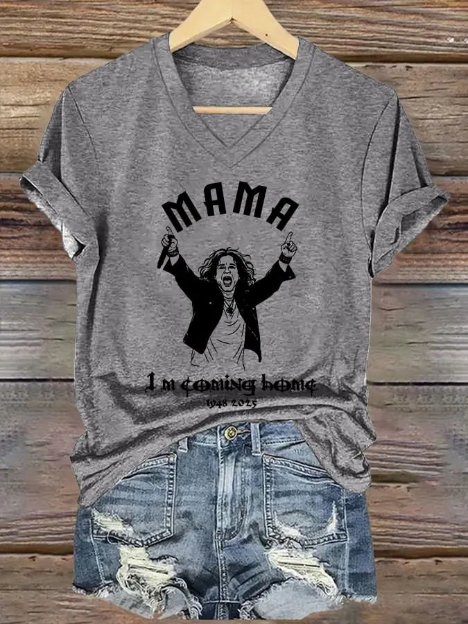 Women's Mama I'm Coming Home Print V Neck T-shirt