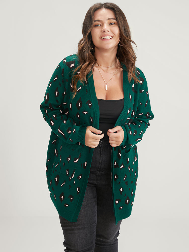 Leopard Super Soft Knit Pocket Jacquard Open Front Cardigan