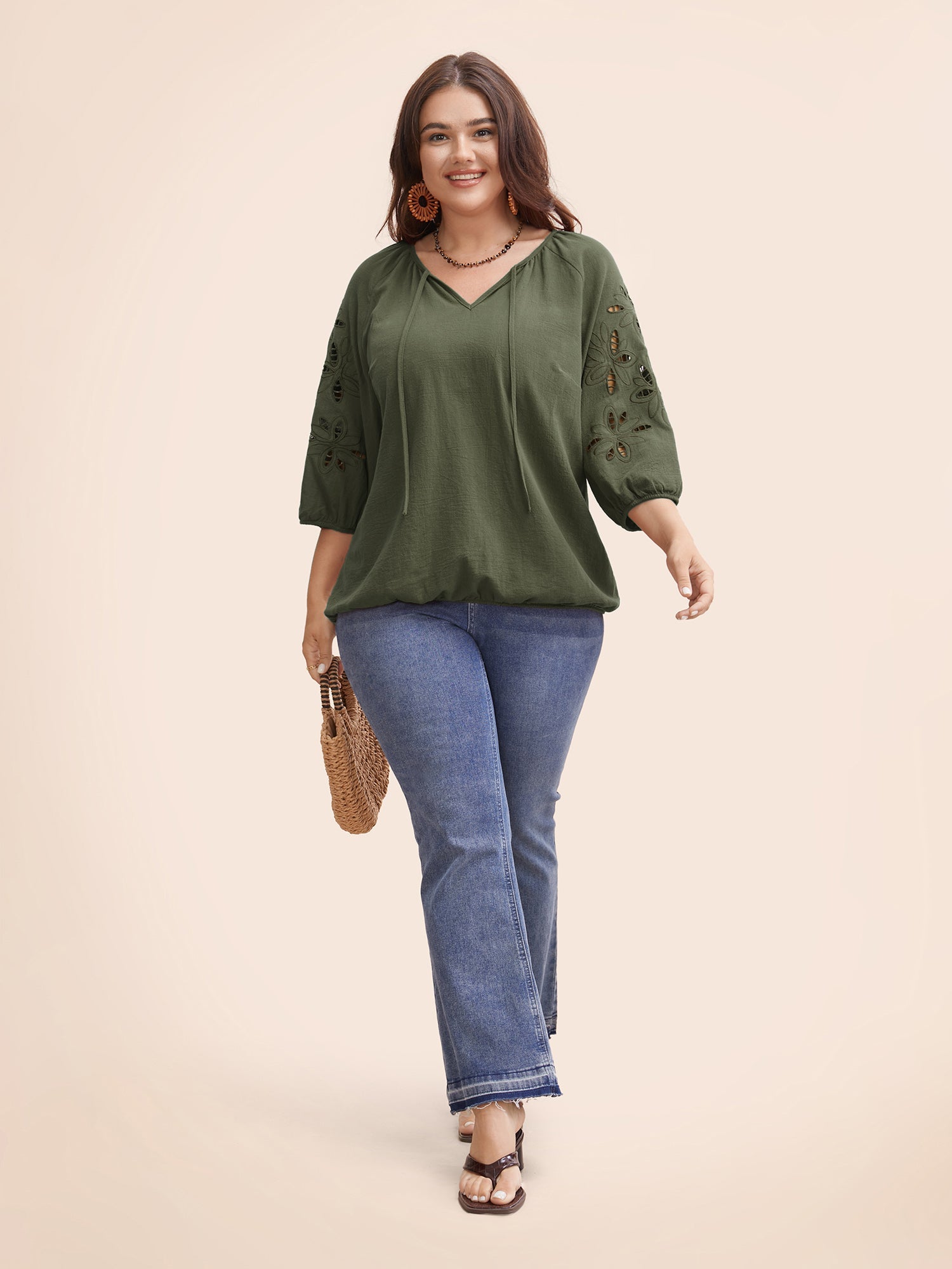 Broderie Anglaise Gathered Tie Knot Blouse