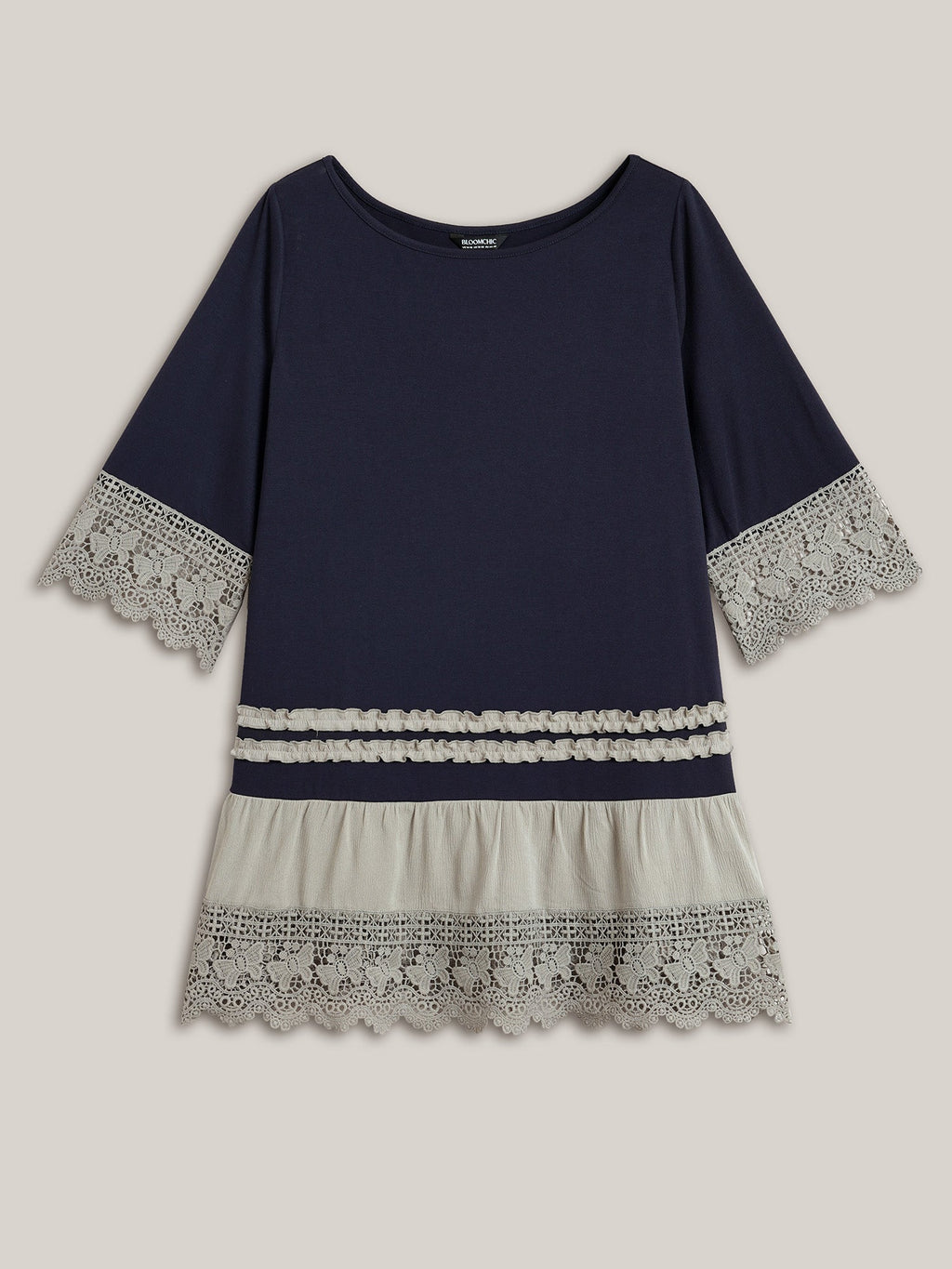 Lace Panel Color Contrast Tunic T-Shirt
