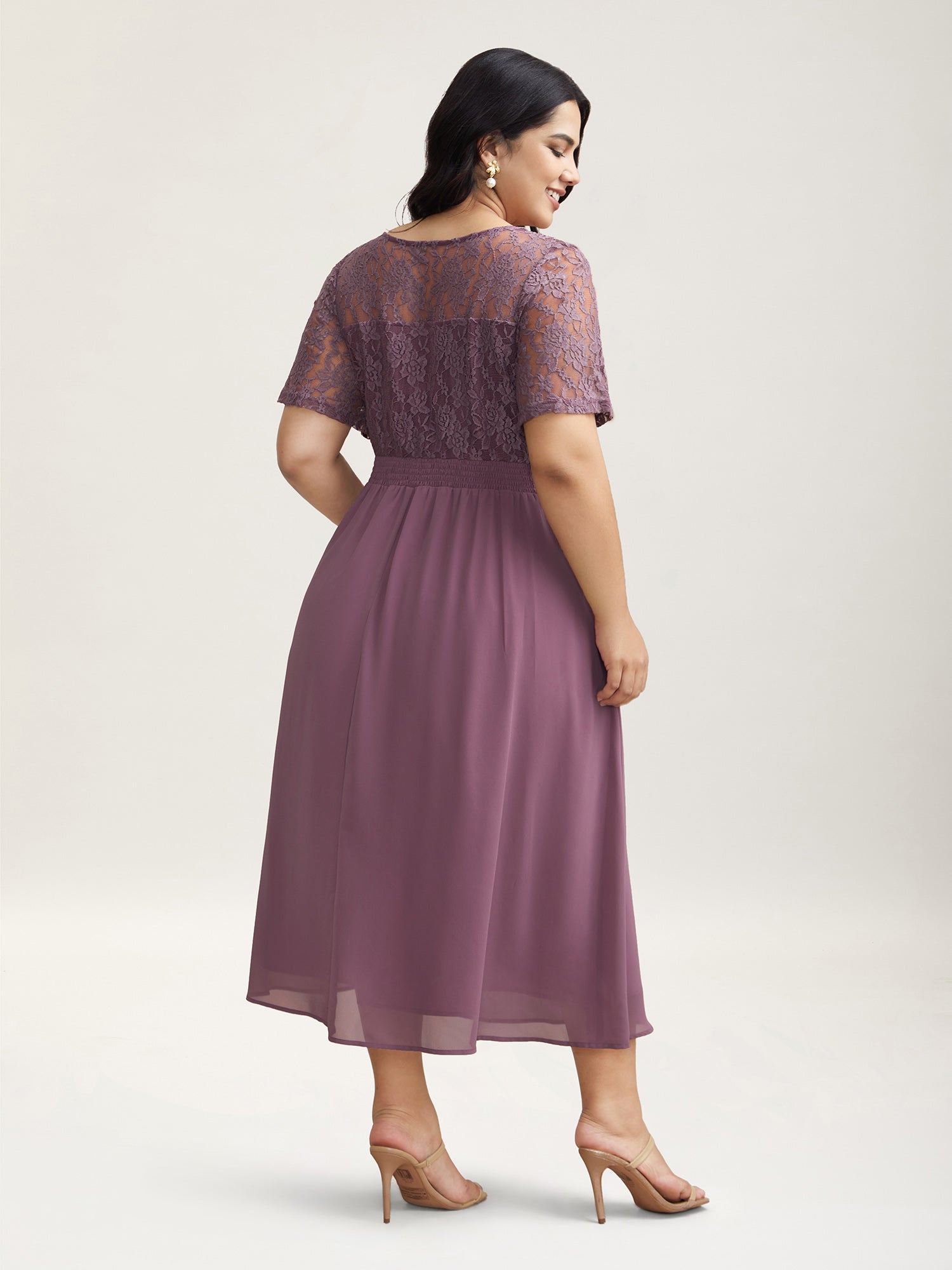 Chiffon Lace Waist-Defining Midi Dress