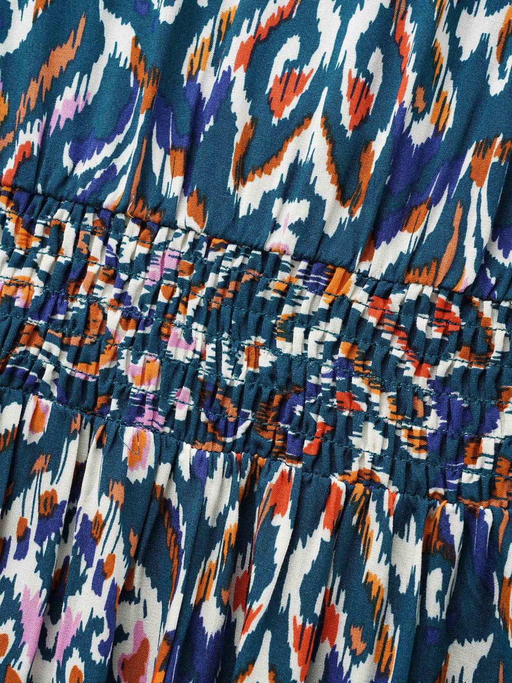 Bandana Print V Neck Shirred Gathered Dress