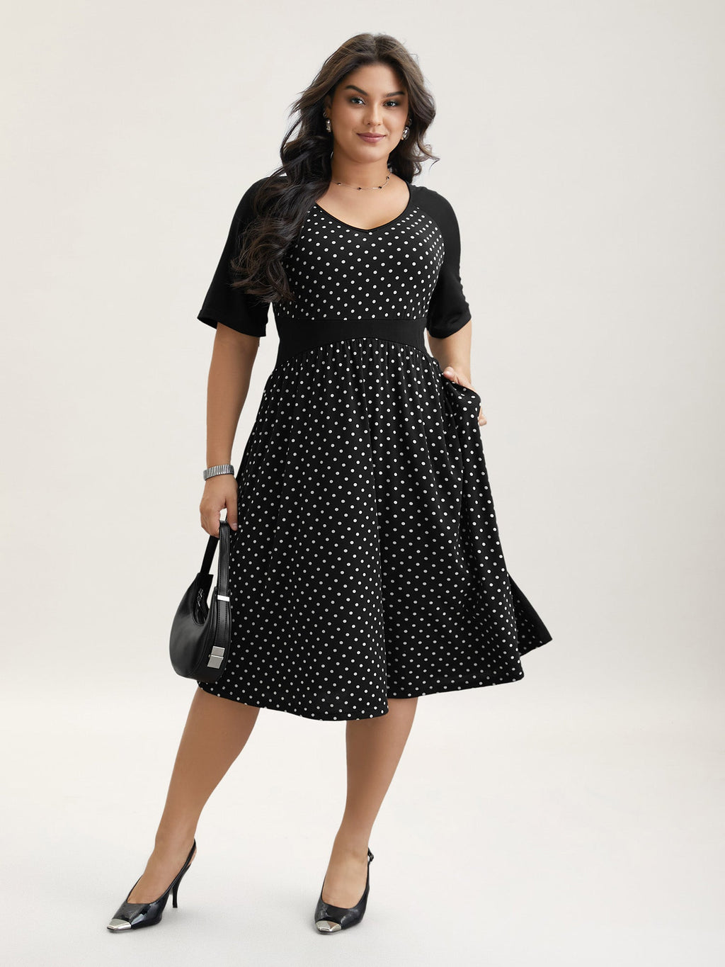 Supersoft Polka Dot Waist-Cinched Midi Dress