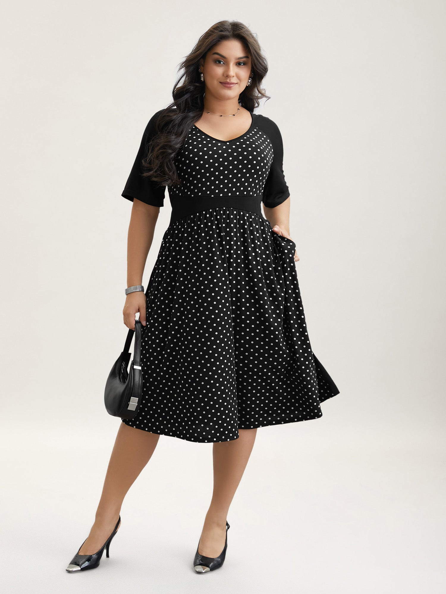 Supersoft Polka Dot Waist-Cinched Midi Dress