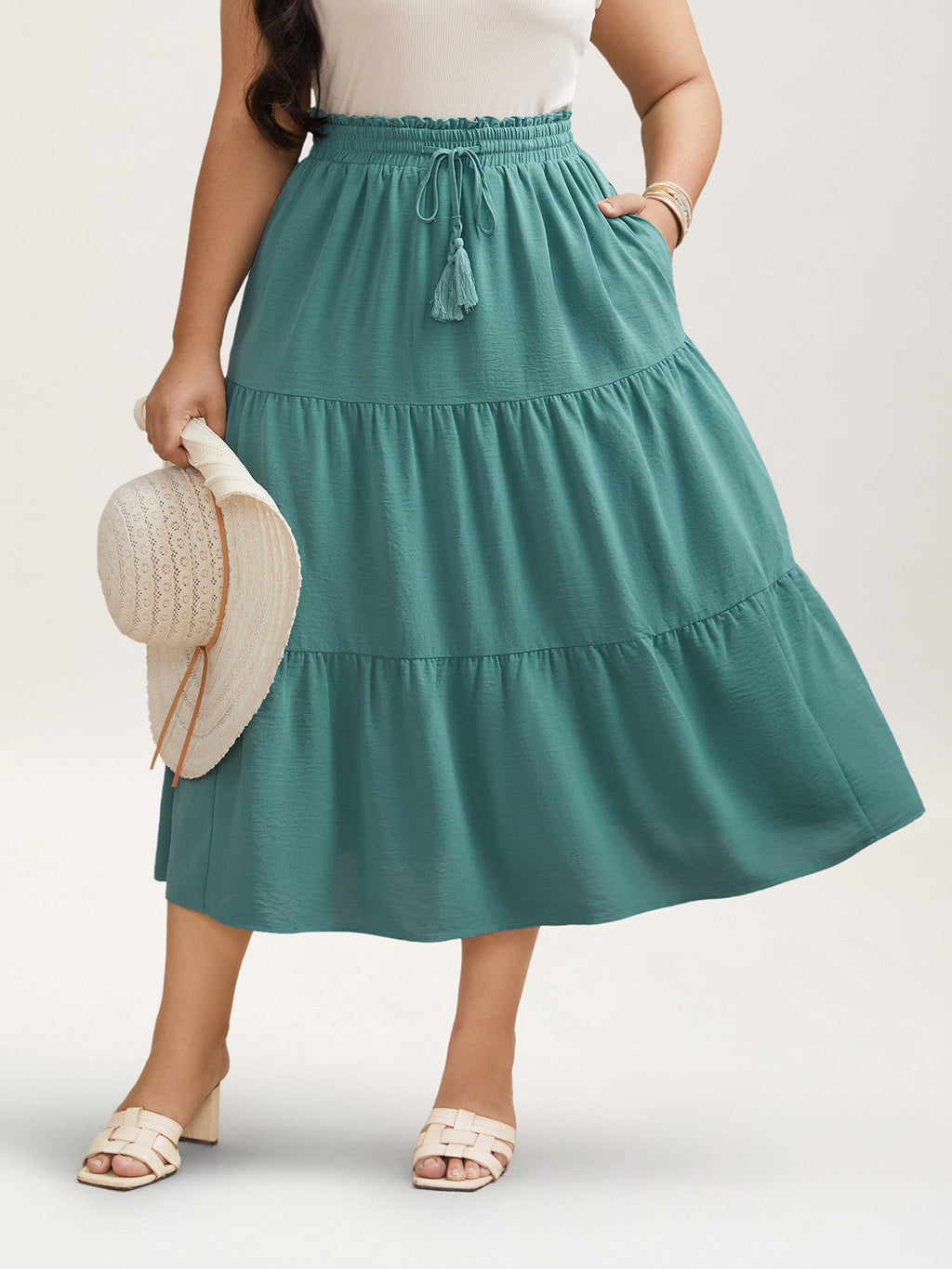 Smocked Waist Lace Tiered Midi Skirt
