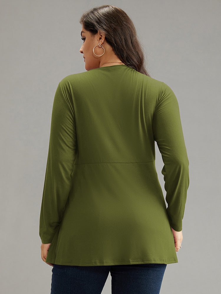 Solid Crossover V Neck Ruffle Hem T-shirt