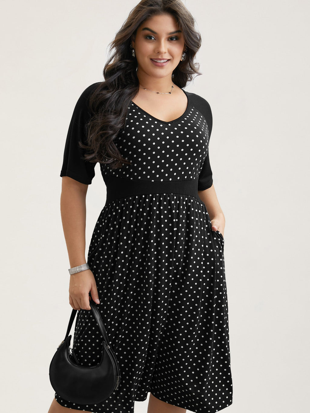 Supersoft Polka Dot Waist-Cinched Midi Dress