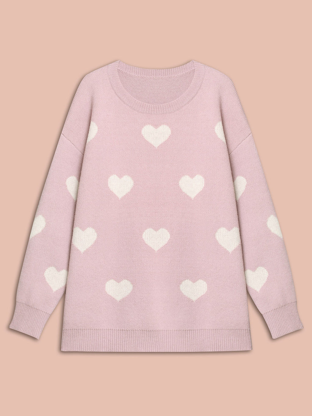 Heart Jacquard Contrast Ribbed Hem Pullover
