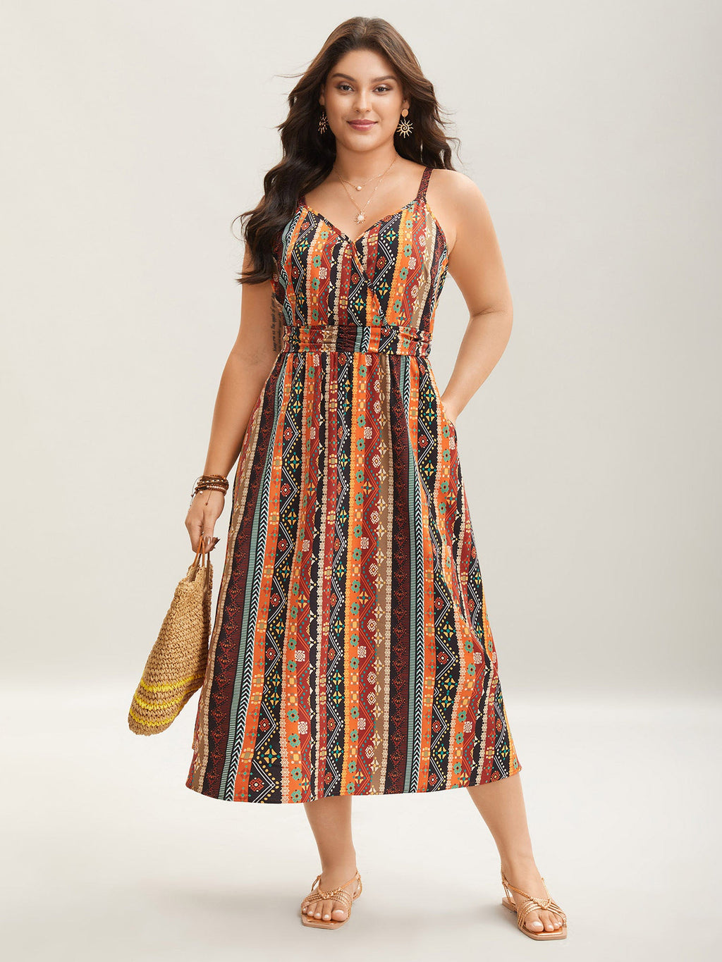 Colorful Striped Pleated Waist Pockets Jumpsuit