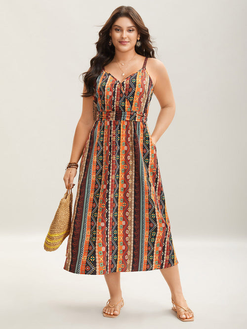 Colorful Striped Pleated Waist Pockets Jumpsuit