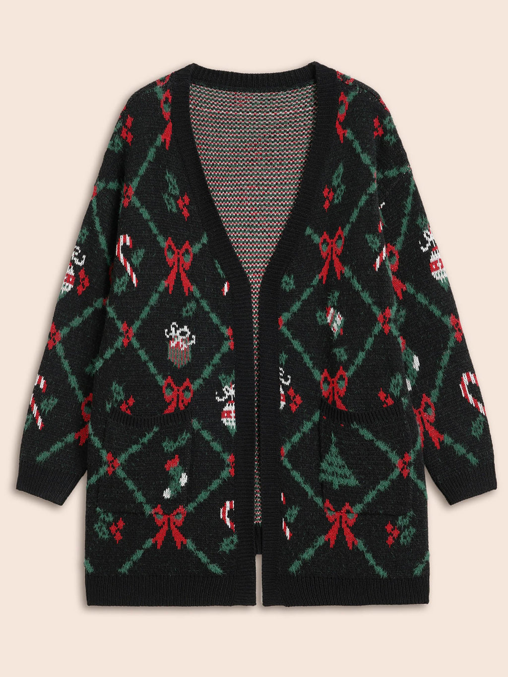 Festive Plaid Pattern Open-Front Cardigan
